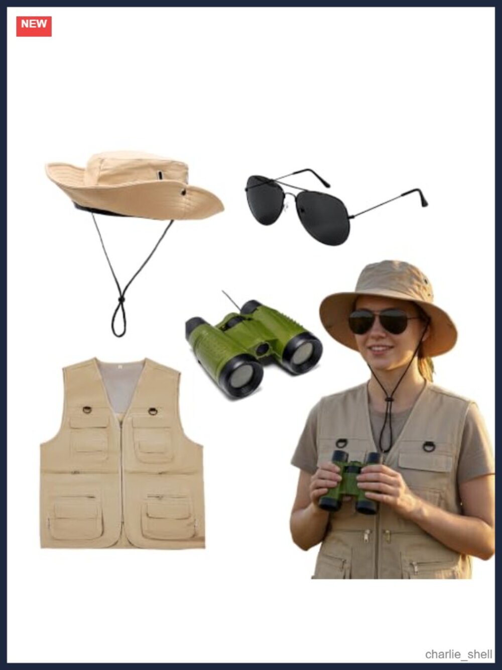 Adult Safari Costume Set Zoo Keeper Explorer Multi-Pocket Vest Boonie Hat